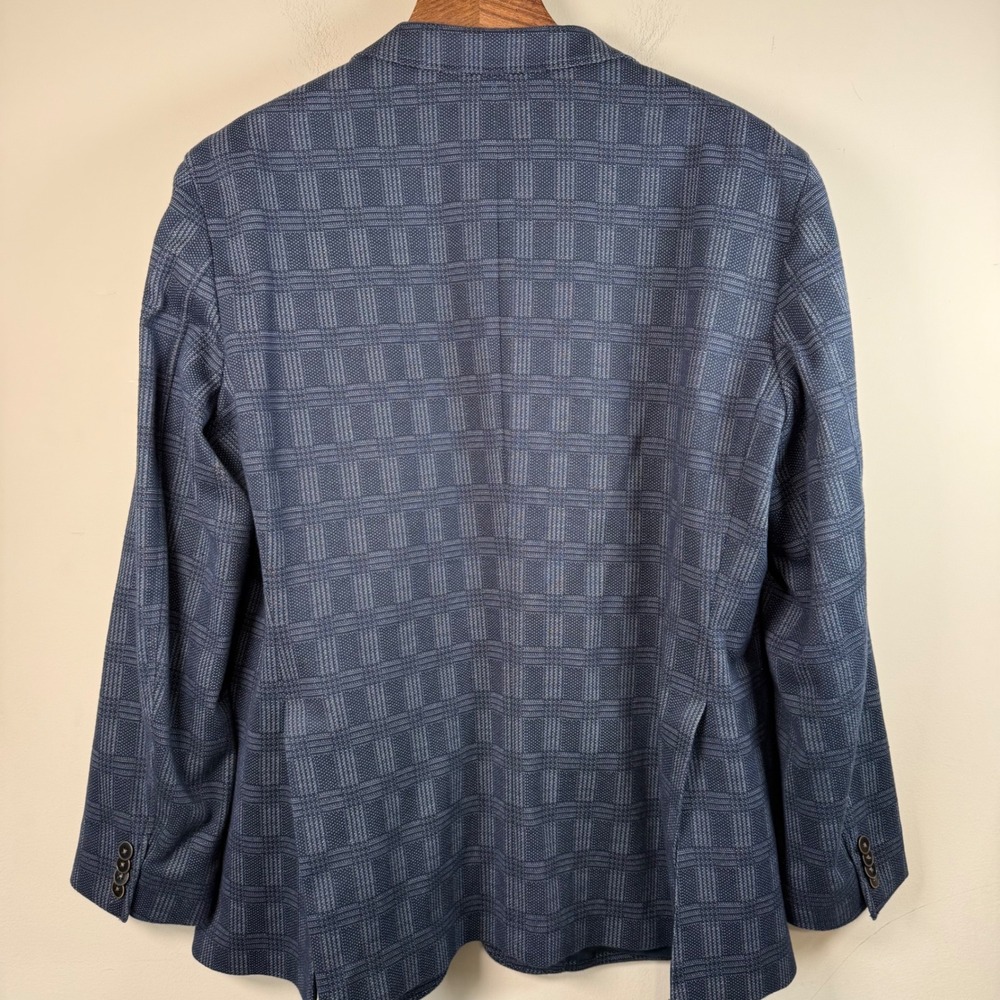 UnTuckit Blue Windowpane Plaid Cotton Blend Blazer 44R Office Business Casual - Picture 2 of 10